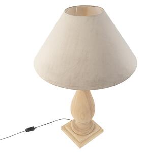 Lantligt bordslampa trä med taupe skugga velour - Burdock