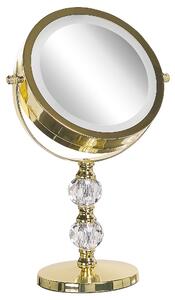 Sminkspegel Guld Järn Metallram 13 cm med LED Lampor 1x/5x Förstoring Dubbelsidig Smink Beliani