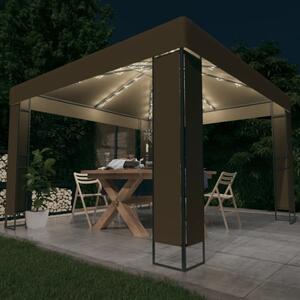 Paviljong dubbla tak och ljusslinga LED 3x3x2,7 m taupe