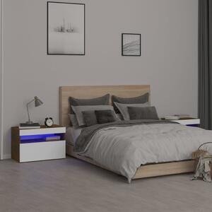 Sängbord 2 st med LED-belysning rökfärgad ek 60x35x40 cm