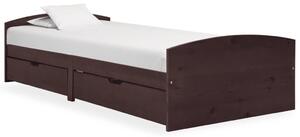 Sängram med 2 lådor mörkbrun massiv furu 90x200 cm