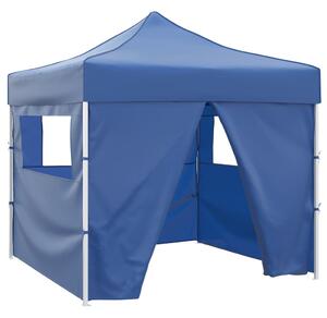 Blått hopfällbart tält 3 x 3 m med 4 väggar