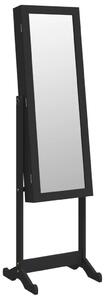 Spegelsmyckesskåp med LED-lampor fristående svart