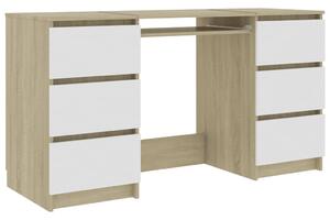 Skrivbord vit och sonama-ek 140x50x77 cm konstruerat trä