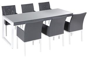 Trädgårdsmöbelset Grå Glas Bordsskiva 202 x 90 cm Aluminiumram 6-sits med Sittdynor Beliani