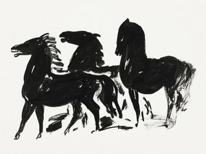 Bildreproduktion Three Black Horses (Retro Monochrome Graphic) - Leo Gestel