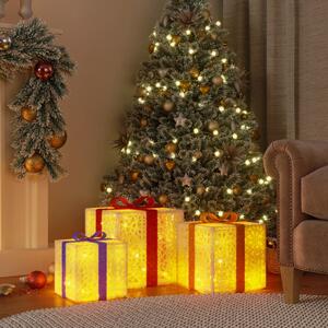 Juldekoration med belysning julklappar 3 st 64 LED varmvit