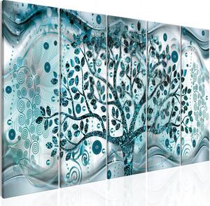 Canvas Tavla - Tree and Waves (5 delar) Blue - 225x90