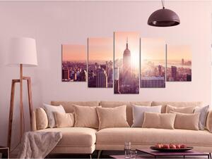 Canvas Tavla - Sun over Manhattan (5 delar) Wide Orange - 100x50