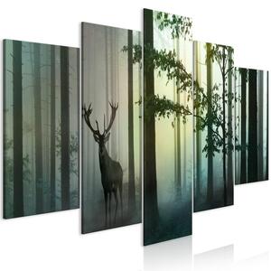 Canvas Tavla - Morning (5 delar) Wide Green - 100x50