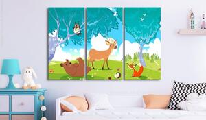 Canvas Tavla - Friendly Animals (3 delar) - 120x80