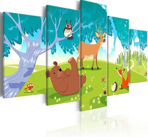 Canvas Tavla - Friendly Animals (5 delar) - 100x50