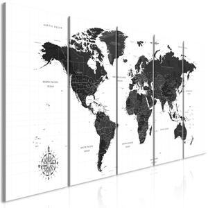 Canvas Tavla - Black and White Map (5 delar) Narrow - 225x90