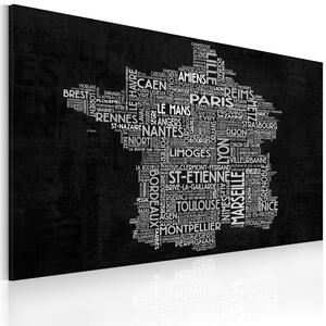 Canvas Tavla - Text map of France on the blackboard - 60x40