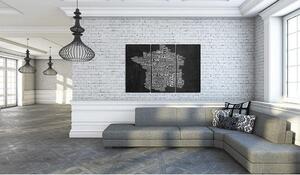 Canvas Tavla - Text map of France on the black background - triptych - 90x60