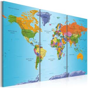 Canvas Tavla - World Map: Colourful Note - 90x60