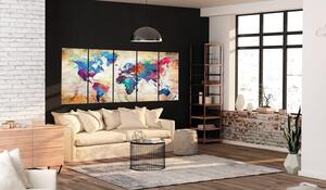 Canvas Tavla - World Map: Colourful Ink Blots - 200x80