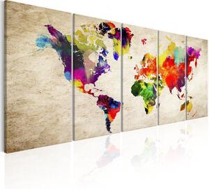 Canvas Tavla - World Map: Painted World - 200x80