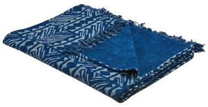 Bomullsfilt Marinblå 130 x 180 cm Sängöverkast Geometriskt Mönster Afrikanskt Tryck Sovrum Vardagsrum Beliani