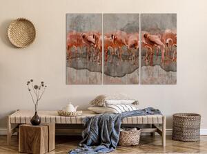 Canvas Tavla - Flamingo Lake (3 delar) - 90x60