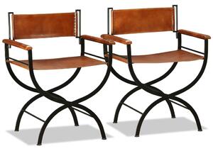 Hopfällbara stolar 2 st svart och brun äkta läder