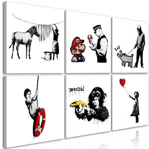 Canvas Tavla - Banksy Style (6 delar) - 60x40
