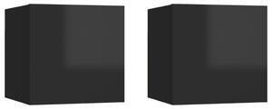 Väggmonterade tv-bänkar 2 st svart högglans 30,5x30x30 cm