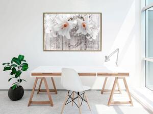 Inramad Poster / Tavla - Lilies on Wood - 90x60 Guldram med passepartout
