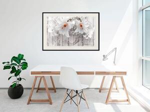 Inramad Poster / Tavla - Lilies on Wood - 90x60 Guldram med passepartout