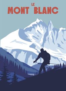 Illustration Mont Blanc Ski resort poster, retro, VectorUp