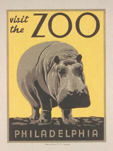 Konsttryck Vintage Philadelphia Zoo Poster (Featuring a Hippo), (30 x 40 cm)