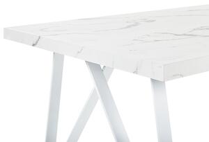 Matbord Vit Marmoreffekt MDF Bordsskiva 160 x 90 cm Kryssben i Metall Köksbord Modern Design Beliani