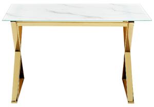 Matbord Marmorfinish och Guld Härdat Glas och Metallben Blank Finish 120 x 70 cm Rektangulär Glamourös Design Beliani