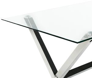 Matbord Härdat Glas Silver Glänsande Bordsben i Metall 130 x 70 cm Rektangulär Glamourös Beliani