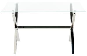 Matbord Härdat Glas Silver Glänsande Bordsben i Metall 130 x 70 cm Rektangulär Glamourös Beliani