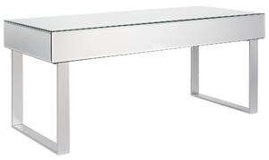 Soffbord Silver Spegelglas med Låda 110 x 47 cm Fuskkristall Metall Glam Design Vardagsrum Sovrum Beliani