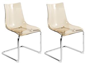 Matstolar Set om 2 Transparent Orange Plast Cantilever Metallunderrede Modern Stil Ergonomiska Stolar För Kök och Matsal Beliani