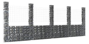 U-formad gabionkorg med 5 stolpar järn 500x20x200 cm - Silver