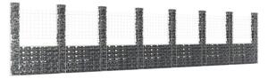 U-formad gabionkorg med 8 stolpar järn 860x20x200 cm - Silver