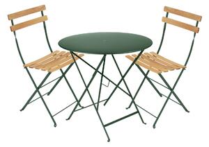 Fermob - Bistro matgrupp bord 77cm & 2 trä stolar cedar green - Matgrupper utomhus