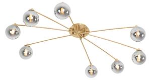 Modern taklampa guld 8-lampor med rökglas - Aten
