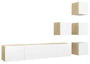 TV-skåp 6 delar vit och sonoma-ek konstruerat trä