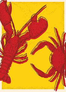 Illustration Seafood with lobster and crab, JDawnInk
