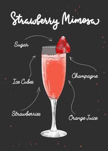 Illustration Vector engraved style Strawberry Mimosa cocktail, Mariia Akimova