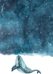 Illustration Whale swimming on star ocean watercolor., ToBeeLife