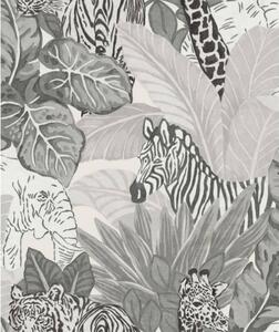 Noordwand Tapet Good Vibes Jungle Animals grå och svart