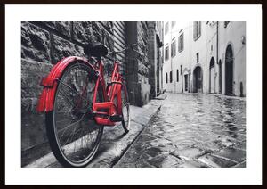 Red Bicycle In An Old Town Poster