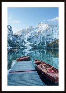 Boats On The Mountain Lake Poster