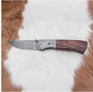 Fällbar Damaskus kniv 8 cm ironwood
