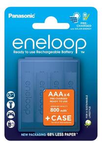 Panasonic - 4 delar Uppladdningsbart batteri AAA Eneloop 800 mAh + låda